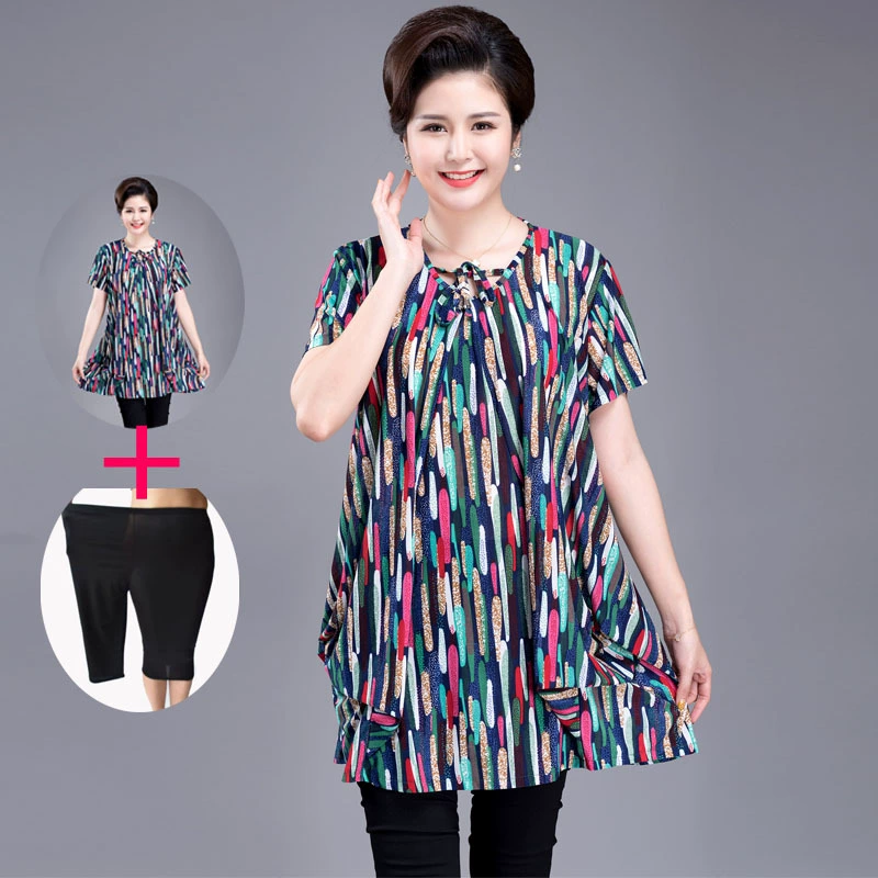 2020 платье для матери, новое летнее два комплекта женской одежды среднего возраста, костюм для женщин среднего возраста, летний топ с короткими рукавами