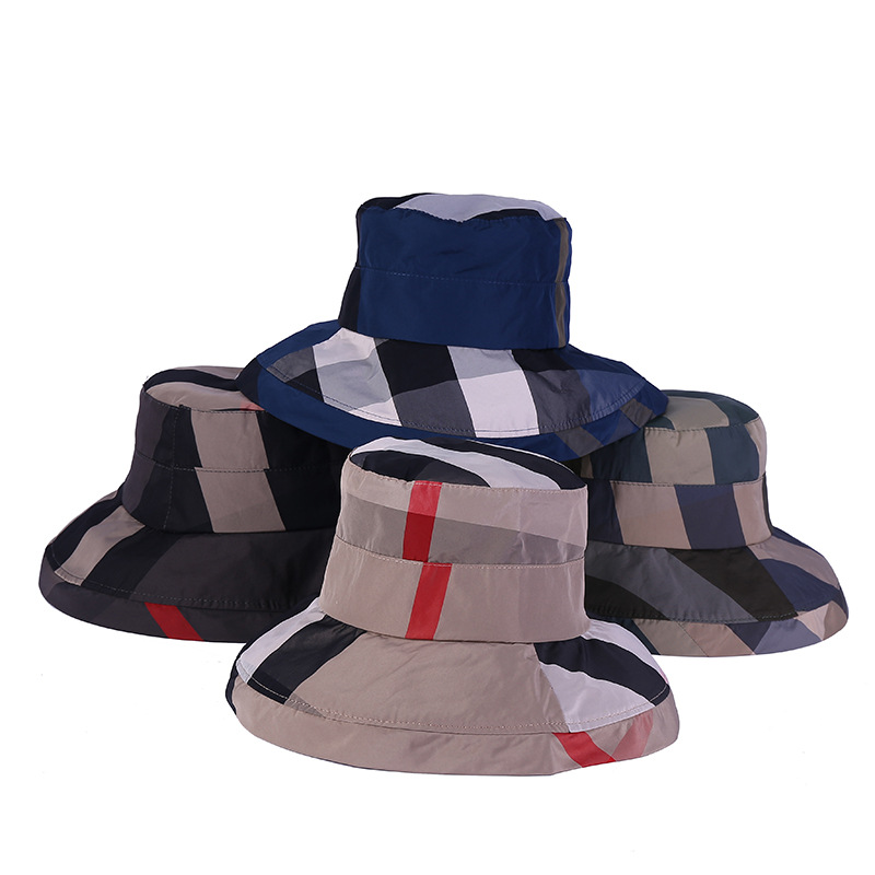 厂家直销日系双面格子大檐渔夫帽遮阳帽女防晒帽子女夏天韩版百搭|ms