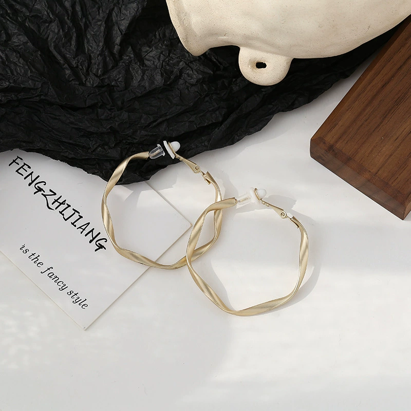 Earrings, matte clip-on hoops, 4.2 cm, copper, simple elegant design