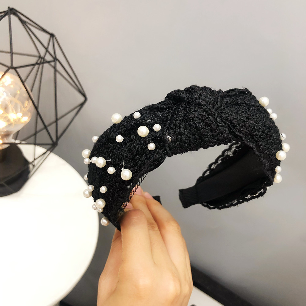 Korean  Pearl  Lace Knotted Headband display picture 8