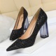 9217-1 European and American fashion transparent crystal heel thick heel high heel shallow pointed sexy nightclub shining Sequin single shoes