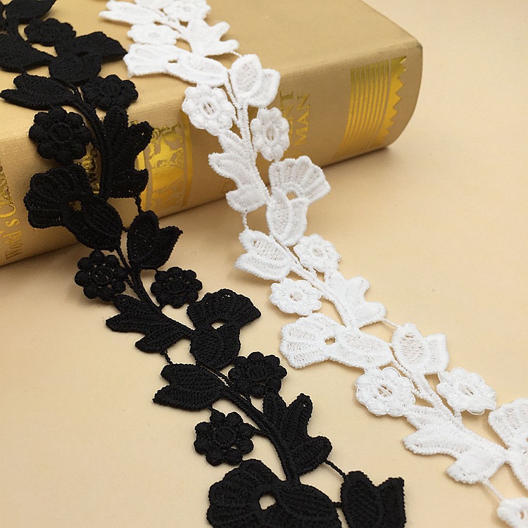 新款韩版绣花牛奶丝水溶花边条码 白色可染色刺绣蕾丝厂家直销