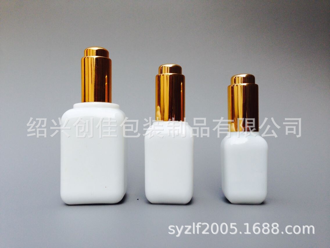 精华瓶 15ml30ml60ml白玉四方瓶精油瓶分装瓶 电镀滴管精华瓶