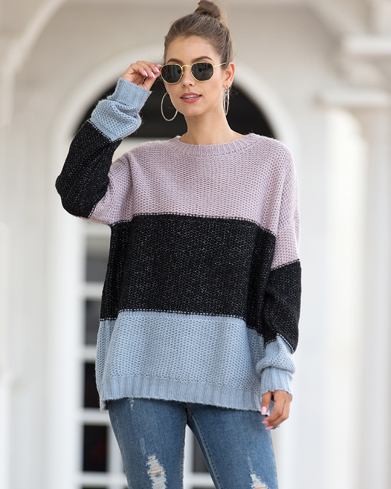 striped color-block thick-line pullover sweater nihaostyles clothing wholesale NSMMY84059