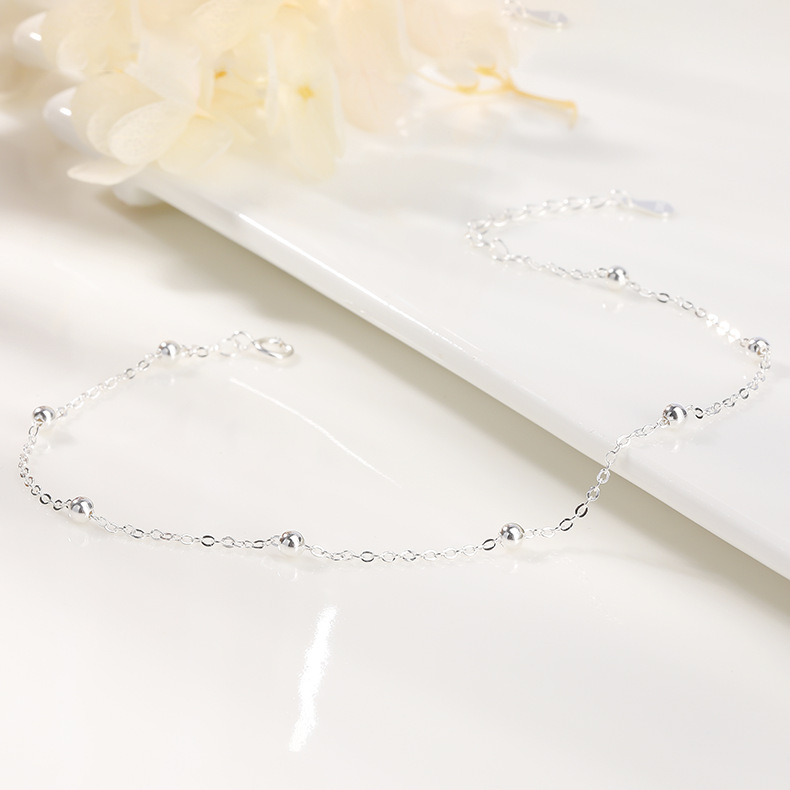 925 tobillera de plata esterlina estilo coreano de las mujeres de moda simple pequeña perla redonda tobillera elegante joyería de plata