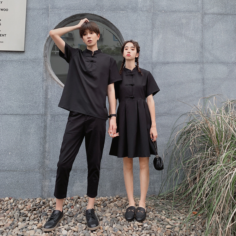 #情侣装夏装新款小众设计唐装中国风你衣我裙连衣裙学生班服|ms