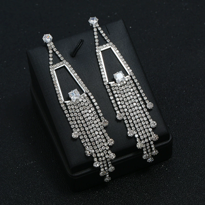 Shiny zirconium with tassels, earrings
