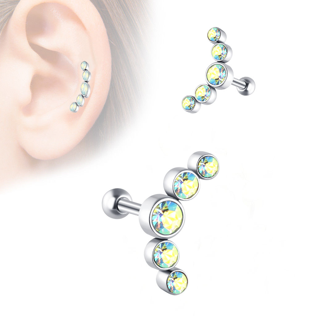 Heart Shape Stainless Steel Cartilage Stud Earrings for Women Men Gold Tone with White Crystal detail image 10
