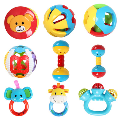 婴幼儿摇铃玩具手摇铃手抓球可水煮儿童牙胶摇铃铛宝宝双头铃玩具|ms