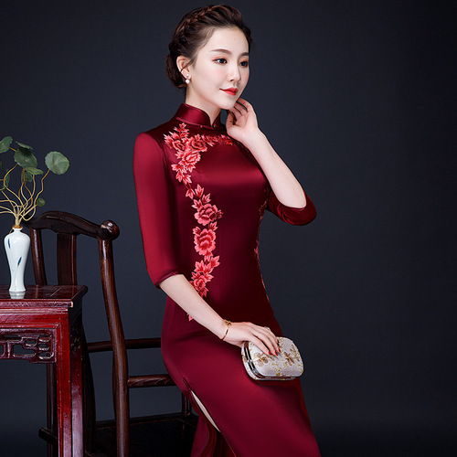 Traditional Chinese Dress Qipao Dresses for Women Season thickened long cheongsam wedding banquet Qipao skirt dress