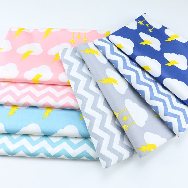 韩版可爱卡通云朵雨滴布料 幼儿园儿童三件套面料 宝宝纯棉印花布