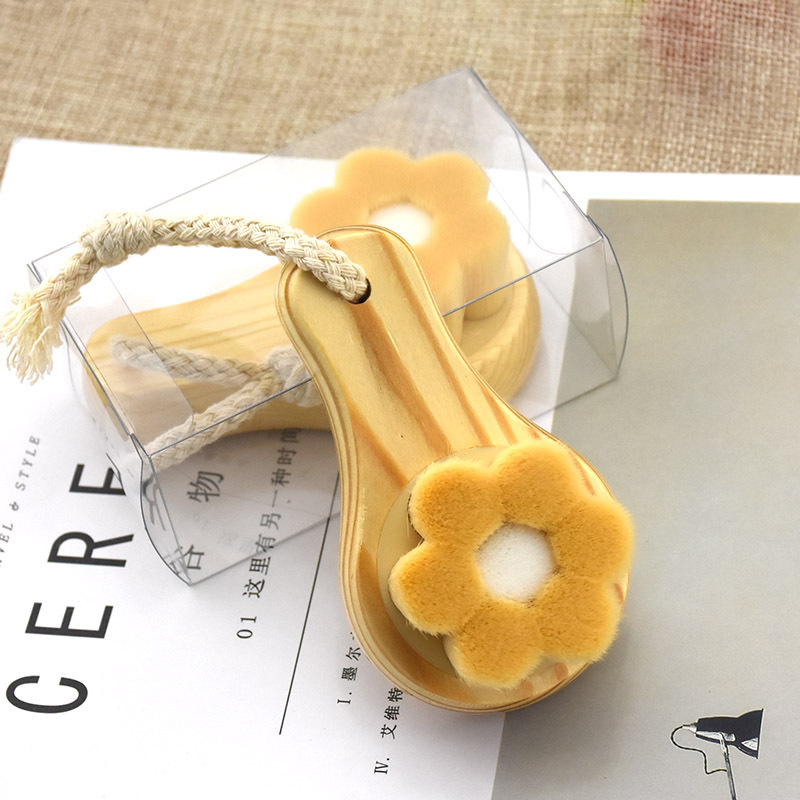洁面刷 新款手动球拍型木质洗脸刷双色毛花瓣形深层清洁洁面工具|ru