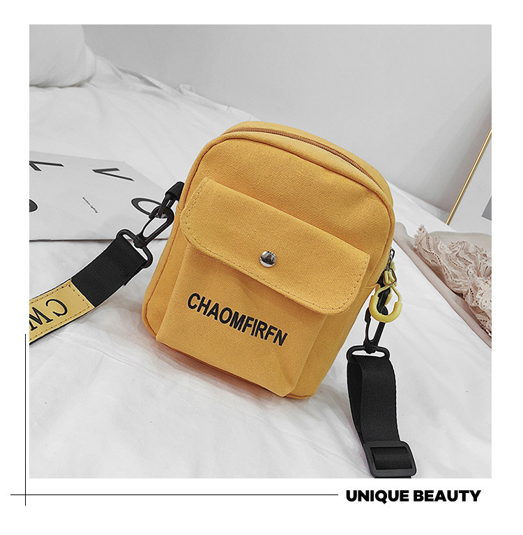 255g Weight Polyester Lining Material Zipper Closure Type Single Shoulder Strap Strap Type Phone Wallet Bags Type Casual, Sports Occasion Canvas Material Letter Pattern All Seasons Season Unisex Gender Vintage Style Style Square Shape White, Yellow, Black Color Small Size New Trendy Fashion Retro Shoulder Bag 5