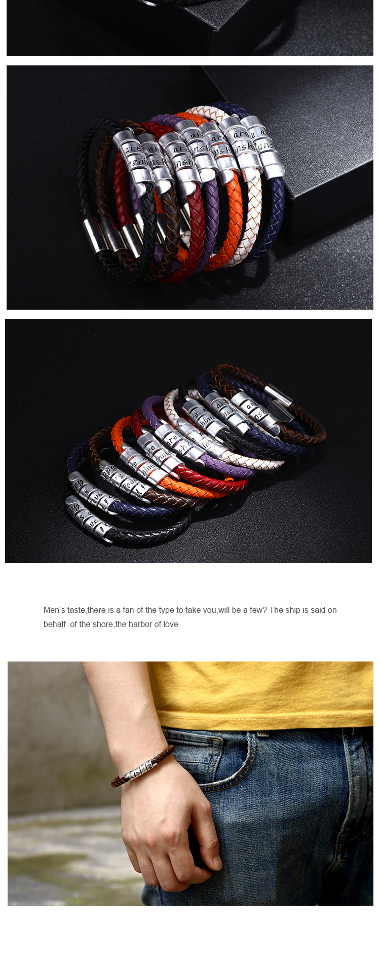 Bracelets Classification Anniversary, Business, Travel Occasion Letter Pattern Simple Style Letter No Inlaid Men'S Bracelets Men Cord & Leather Bracelets
