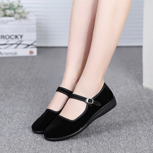 Old Beijing style women's work shoes, flat, anti-slip, soft soles, comfortable, one-piece women's black cloth shoes, hotel flat shoes