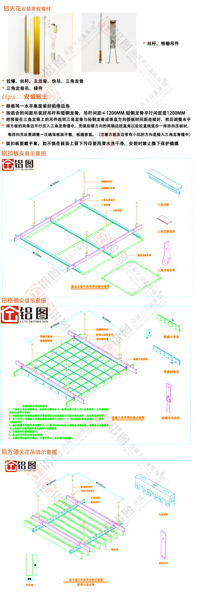 铝天花安装辅材图片