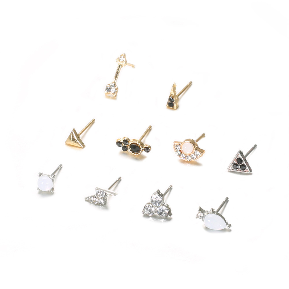 neue Ohrringe 10 Paar Set kreative Pfeilbienenpyramide geometrische Diamantohrringepicture4
