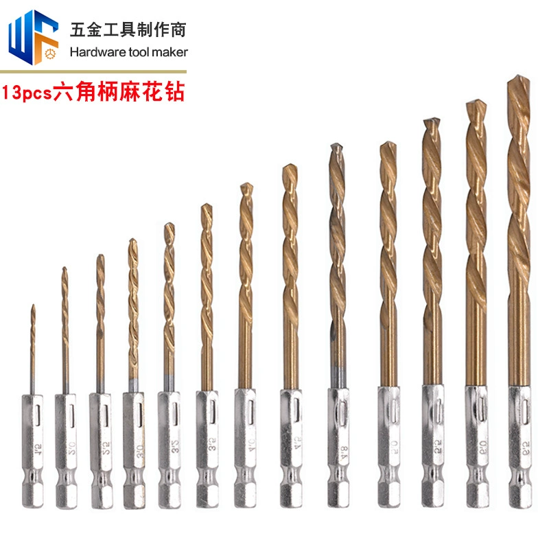 Спиральное сверло с шестигранным хвостовиком 13 шт. из быстрорежущей стали с титановым покрытием 1,5-6,5 мм костюм электрическая дрель воздушная партия спиральное сверло с открытым отверстием