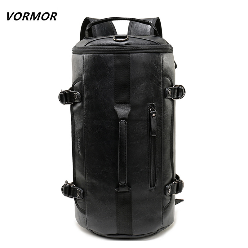 新款雙肩背包男2019秋冬休閑時尚單肩斜挎旅行圓筒大容量