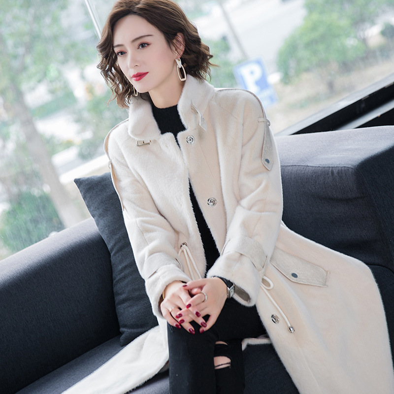 毛呢外套大衣女廠家直銷2019秋冬季長款歐美加厚皮毛壹體壹件代發