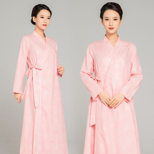 Linen tai chi clothing chinese kung fu uniforms collar robe long retro performance dress