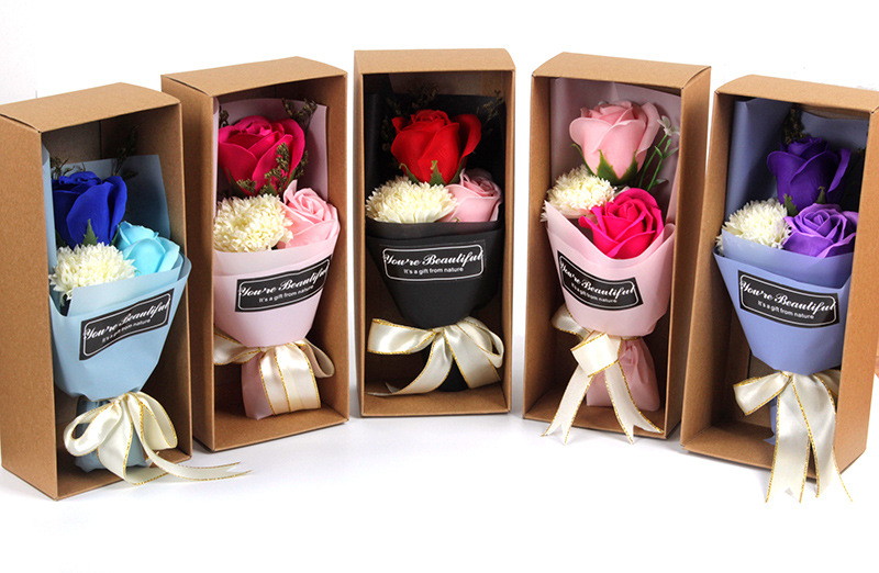 3 Roses Carnation Soap Bouquet 520 Mother's Day Gift display picture 3