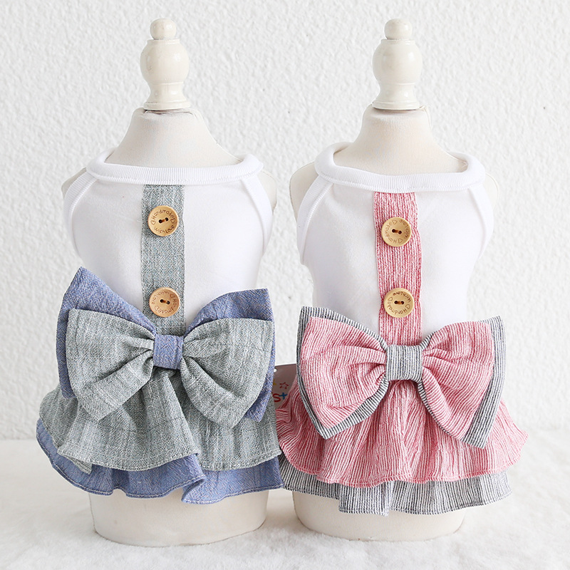 棉纱双色木扣裙