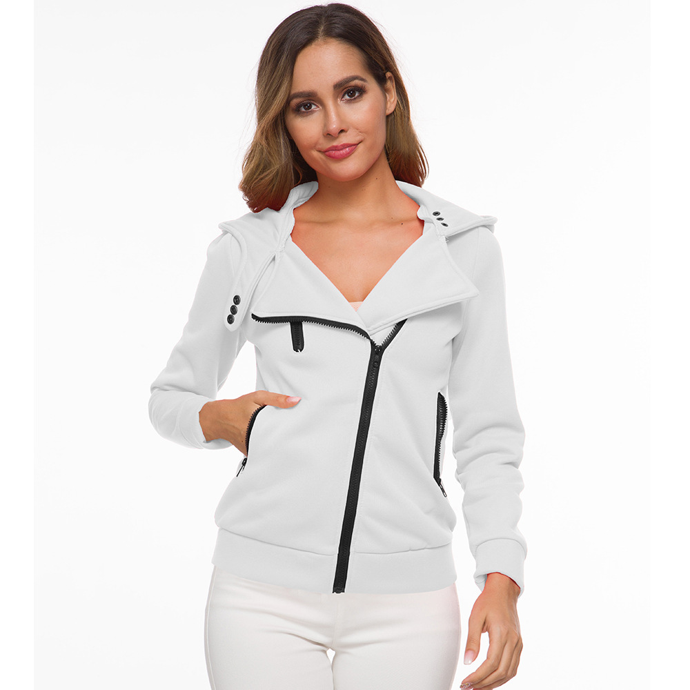 fleece hooded long-sleeved oblique zipper coat NSYBL136713