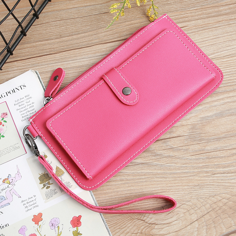 116g Weight Zipper Closure Type Business, Travel Occasion Pu Leather Material Solid Color Pattern Women'S Gender Square Shape Light Grey, Dark Grey, Rose Red, Pink, Red, Green, Blue, Gold, Black Color Fashion Multi-function Zipper Multi-card Buckle Wallet 8