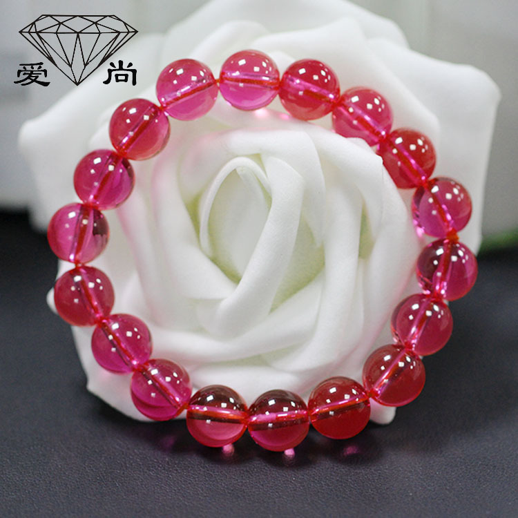 Pink corundum bracelet synthetic powder tourmaline round beads beaded jewelry chain 6mm8mm10mm candy color flawless