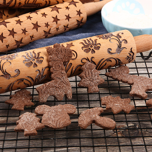 Beech solid wood rolling pin printed rolling pin baking tools roller clay tools clay sticks cookie molds