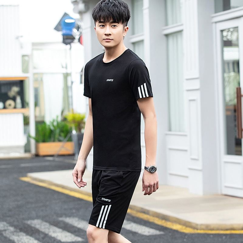 2019 ventilation Short sleeved shorts motion suit fashion leisure time Trend student run motion T-shirts motion suit