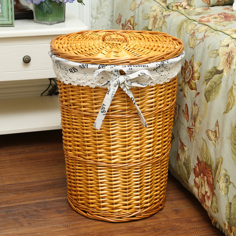 Cesta de almacenamiento redonda de ratán cesta de lavandería doméstica cesta de lavandería cesta de almacenamiento de juguete tejida con tapa cesta de almacenamiento de ropa