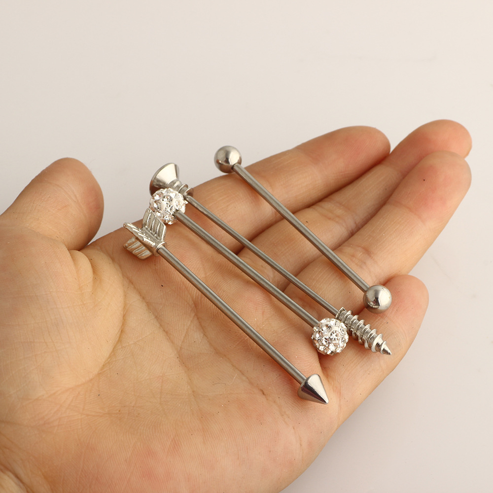 Industrial Barbell Set Arrow Earrings Double Ear Piercing Jewelry Stainless Steel Black detail image 14
