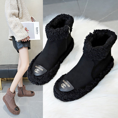 Lamb Maomao Cotton-padded shoes 2019 winter new pattern Korean Edition Plush Flat bottom Versatile brevis-ocrea Snow boots wholesale