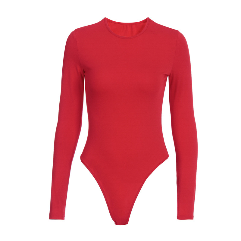 Hot sale in Europe and America autumn 2020 new solid color slim fitting long sleeve bottomed one piece women's wear Amazon