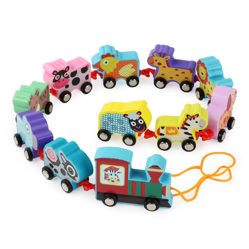 Carro animal digital de madera pequeño tren niños 1-2-3-6 años educación temprana inteligencia montaje bloques Juguetes