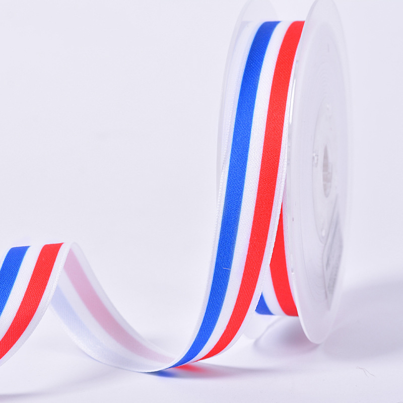 Yao Ming cinta de algodón de poliéster cinta a rayas DIY accesorios para el cabello material rojo, blanco y azul cinta de tres colores ropa accesorios textiles