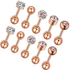 European and American hot-selling Wish Amazon 10-piece set of stainless steel diamond-encrusted earrings, nose studs, lip and tongue studs, piercing jewelry