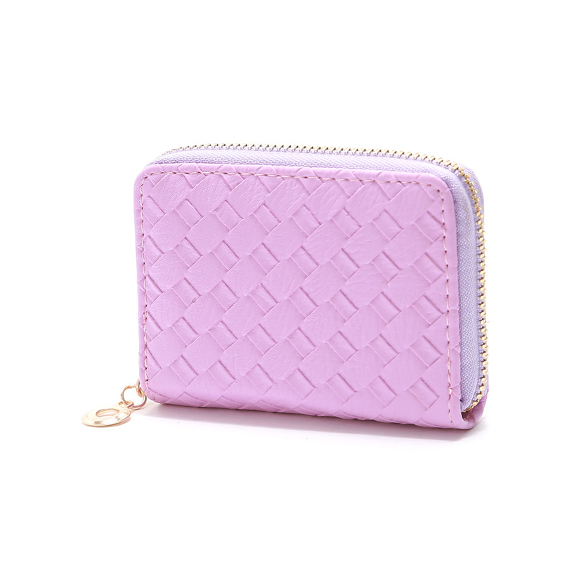48g Weight Zipper Closure Type Pu Leather Material Solid Color Pattern Unisex Gender Grey, Rose Red, Purple, Blue, Gold, Silver, Black Color Nihaojewelry Wholesale Accessories Korean Woven Pattern Multi-position Card Bag 22