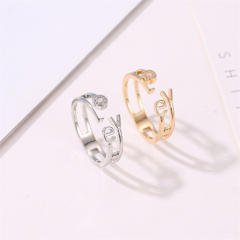 New Ring Fashion Letter Ring Personality Love Couple Single Ring Trend Diamond Open Ring Wholesale display picture 5