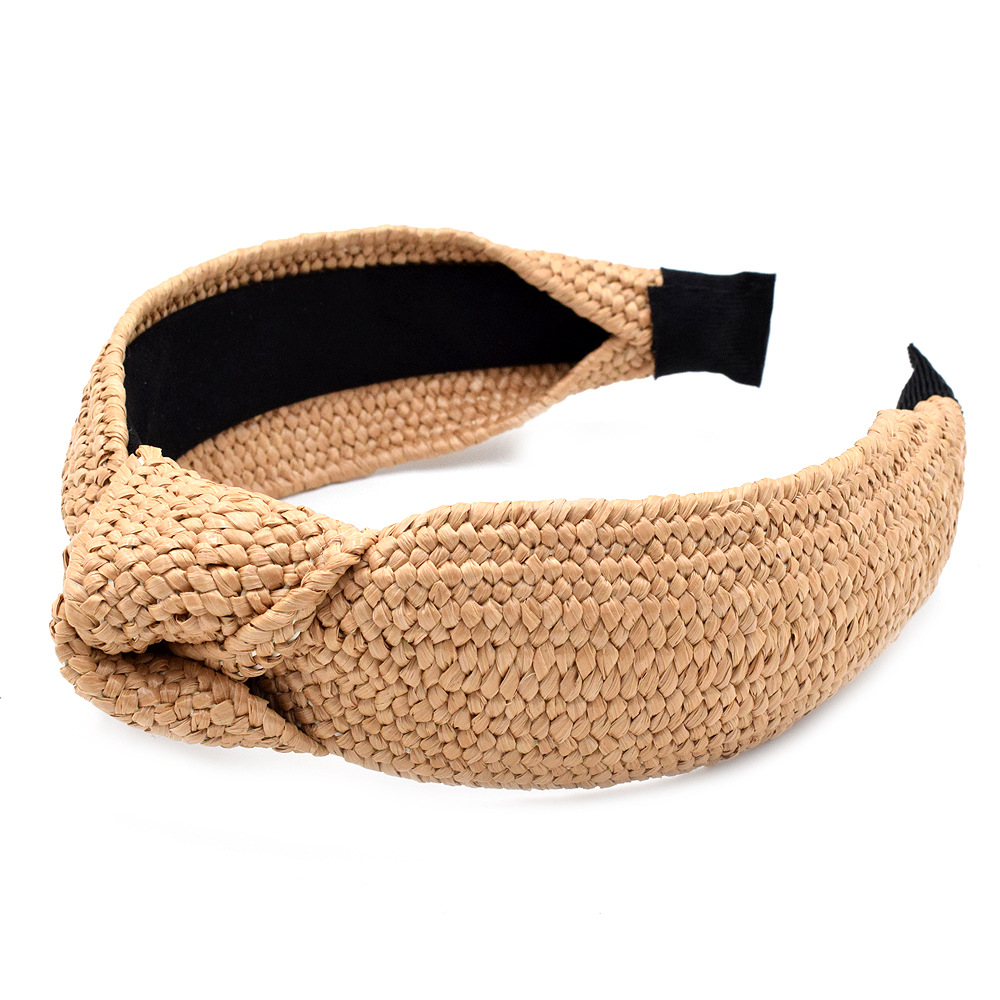 New Raffia Woven Fabric Wide-brimmed Headband Knotted Hair Accessories Wholesale display picture 1