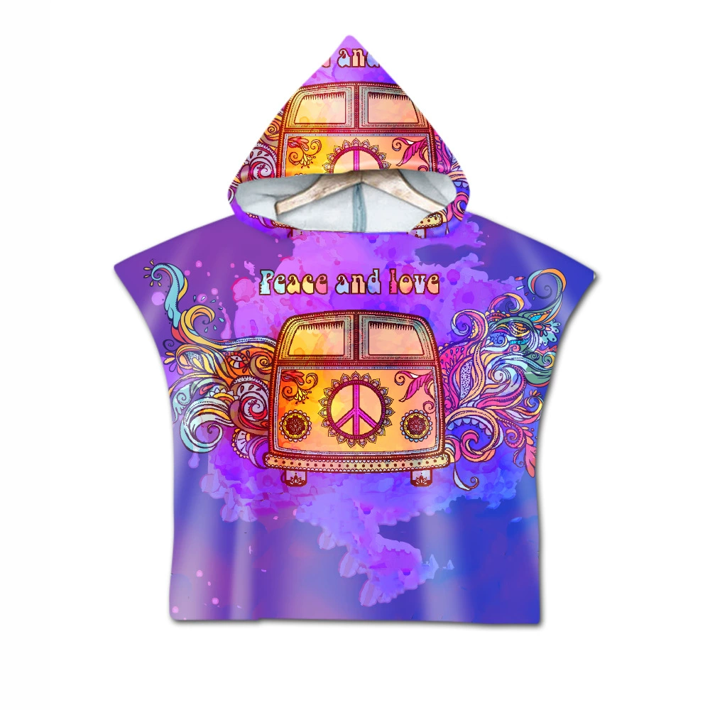 2 дня вышивка волос цифровая печать пляжное полотенце дети банное полотенце с капюшоном микрофибра и плоская машина в стиле хиппи