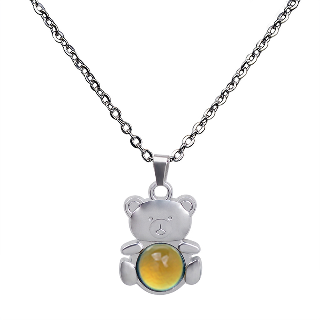 Bear Pendant Gemstone Temperature-sensing Mood Color Changing Necklace display picture 8