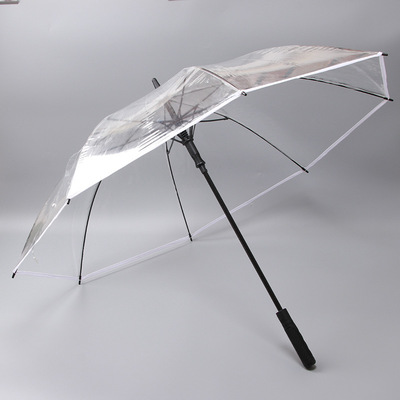长柄PVC透明伞超大8骨抗风直杆雨伞定制LOGO自动广告伞礼品伞批发|ms