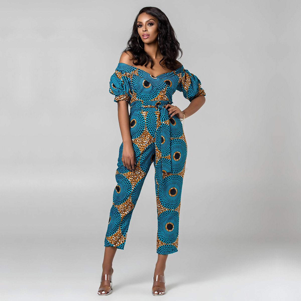 Printing Sleeves Strapless One-Piece Neck Jumpsuit NSMDF67633