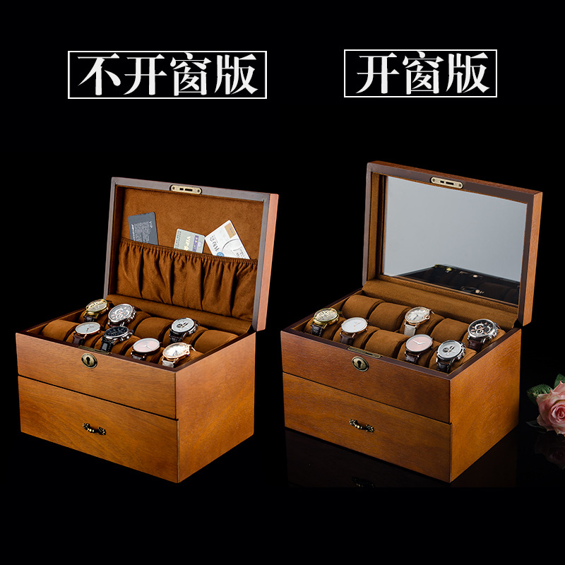 Spot wholesale watch box display box high-grade wooden window watch box jewelry box with Lock 20 jewelry storage box