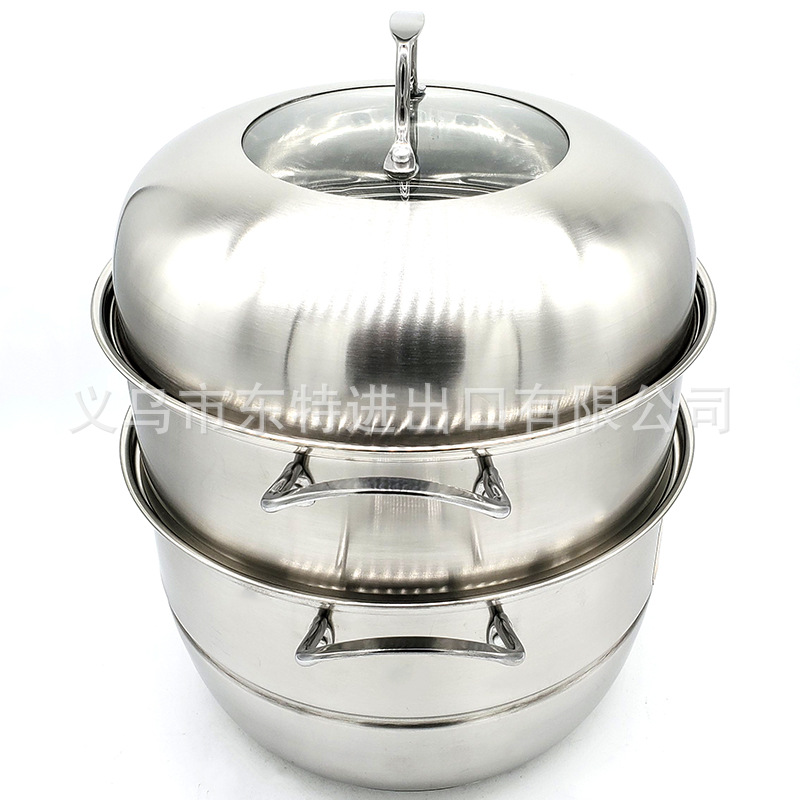 Stainless steel thickened steamer, electric wooden handle, bottom combination cover, three-layer steamer, household multi-functional soup steamer detail image 6