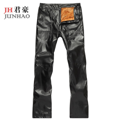 直供韩版男式机车皮裤加绒中老年皮裤男冬季休闲皮裤护膝直筒皮裤|ms