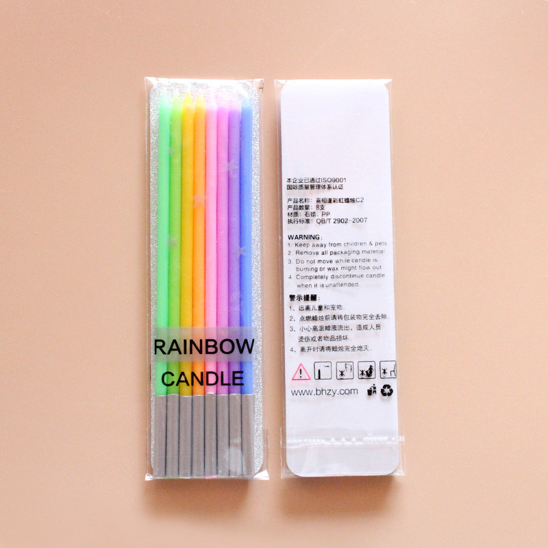 wholesale Rainbow candle Gradient colour candle birthday Cake candle Slim candle birthday candle